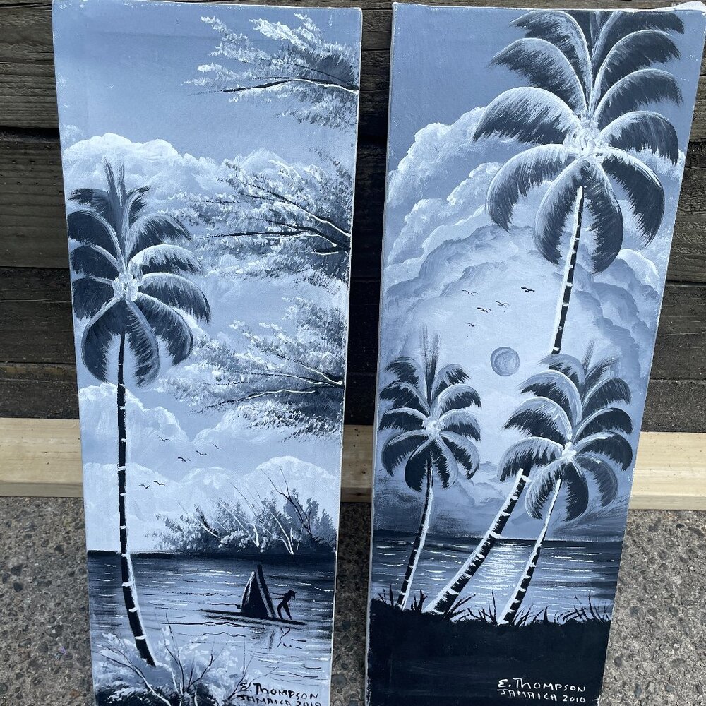 Jamaican Tropical Palm Tree Beach Original Painting Lot 2